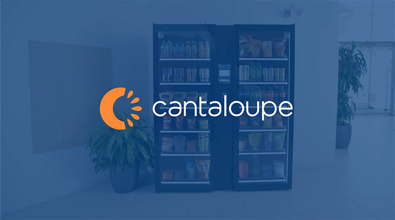 Una Smart Store en un edificio de oficinas y el logotipo de Cantaloupe.